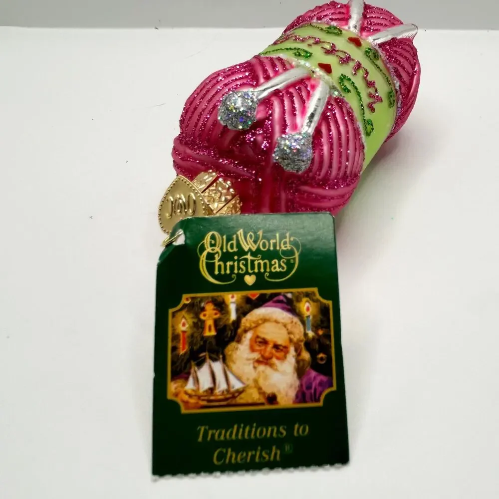 Old World Christmas Blown Glass Glitter Holiday Ornament Knitting Yarn NWT